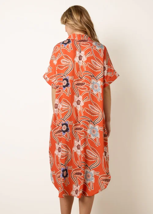 Blue Vanilla Orange Oversized Shirt Midi Dress - One Size Image 4