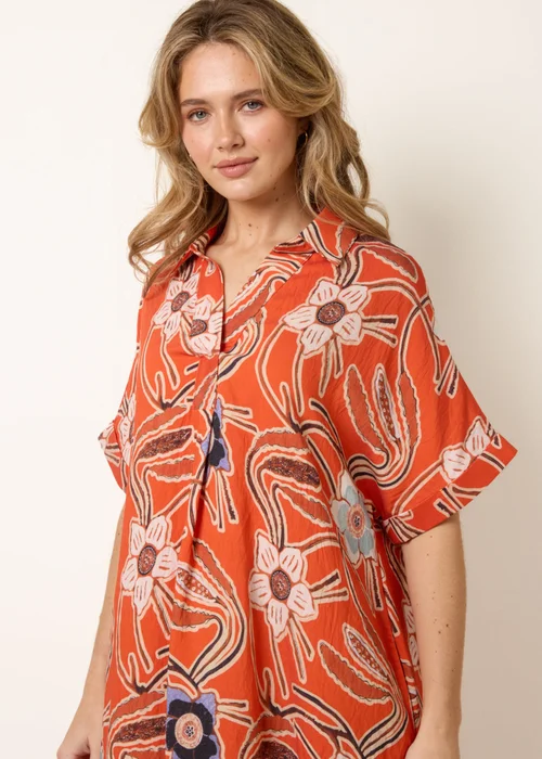 Blue Vanilla Orange Oversized Shirt Midi Dress - One Size Image 3