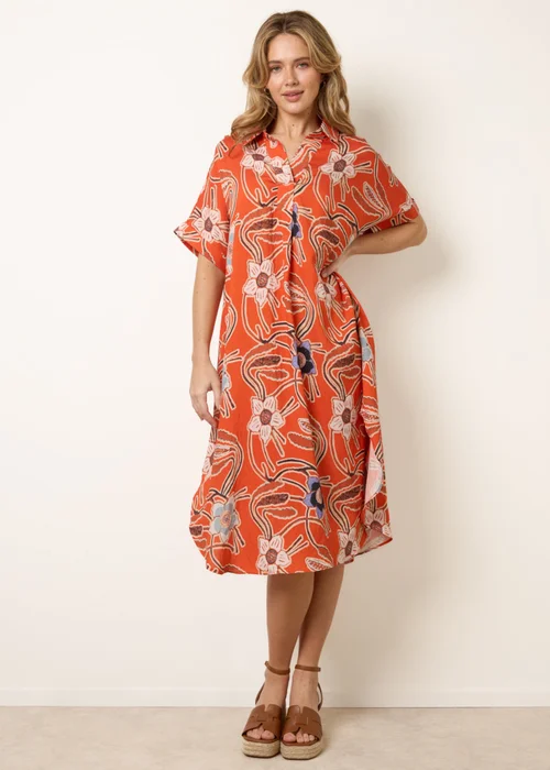 Blue Vanilla Orange Oversized Shirt Midi Dress - One Size Image 2