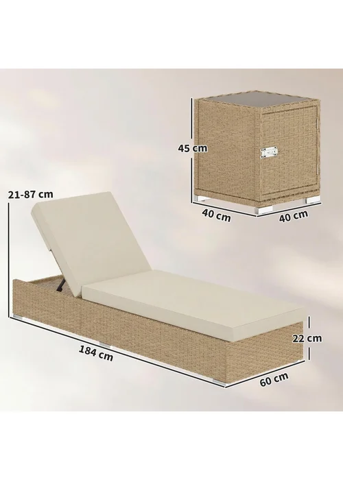 Outsunny Beige Rattan Sun Loungers Set of 2 with Side Table - One Size Image 3