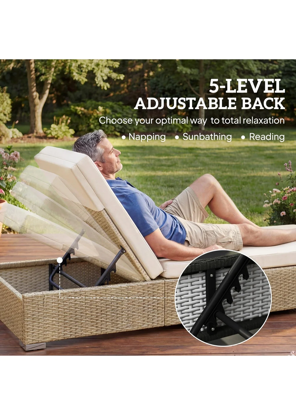 Outsunny Beige Rattan Sun Loungers Set of 2 with Side Table - One Size Image 4