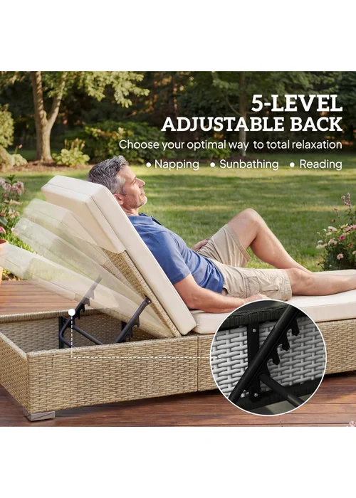 Outsunny Beige Rattan Sun Loungers Set of 2 with Side Table - One Size Image 4