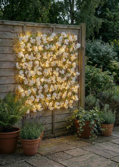 Scottish Everlastings White Blossom Expanding Trellis with LED Lights (170x90cm) - One Size Image 2