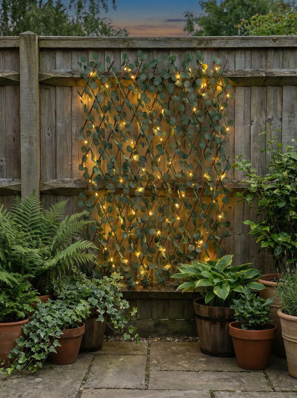 Scottish Everlastings Green Eucalyptus Expanding Trellis with LED Lights (170x90cm) - One Size Image 2