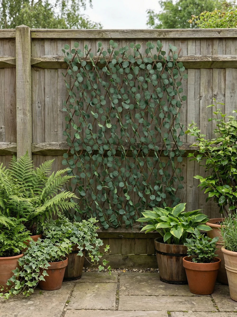 Scottish Everlastings Green Eucalyptus Expanding Trellis with LED Lights (170x90cm) - One Size Image 1