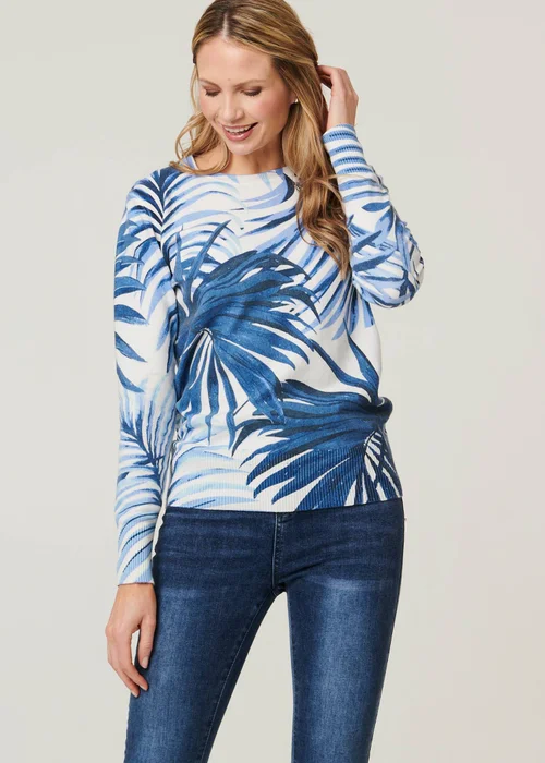 Izabel London Blue Leaf Print Slim Batwing Sleeve Jumper - 18 Image 2