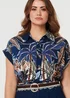 Izabel London Navy Tropical Print Short Sleeve Relaxed Top - 12 Image 4