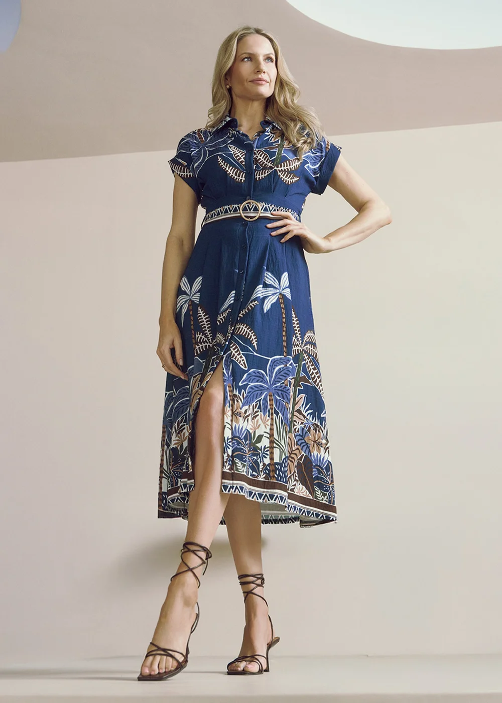 Izabel London Navy Tropical Print Short Sleeve Relaxed Top - 10 Image 2