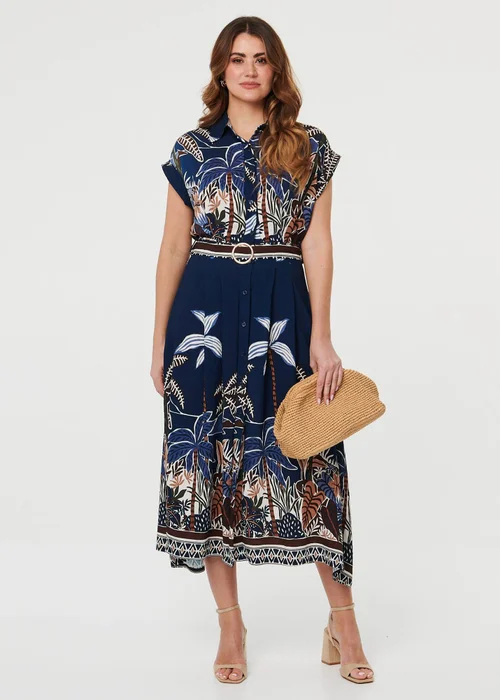 Izabel London Navy Tropical Print Short Sleeve Relaxed Top - 12 Image 1