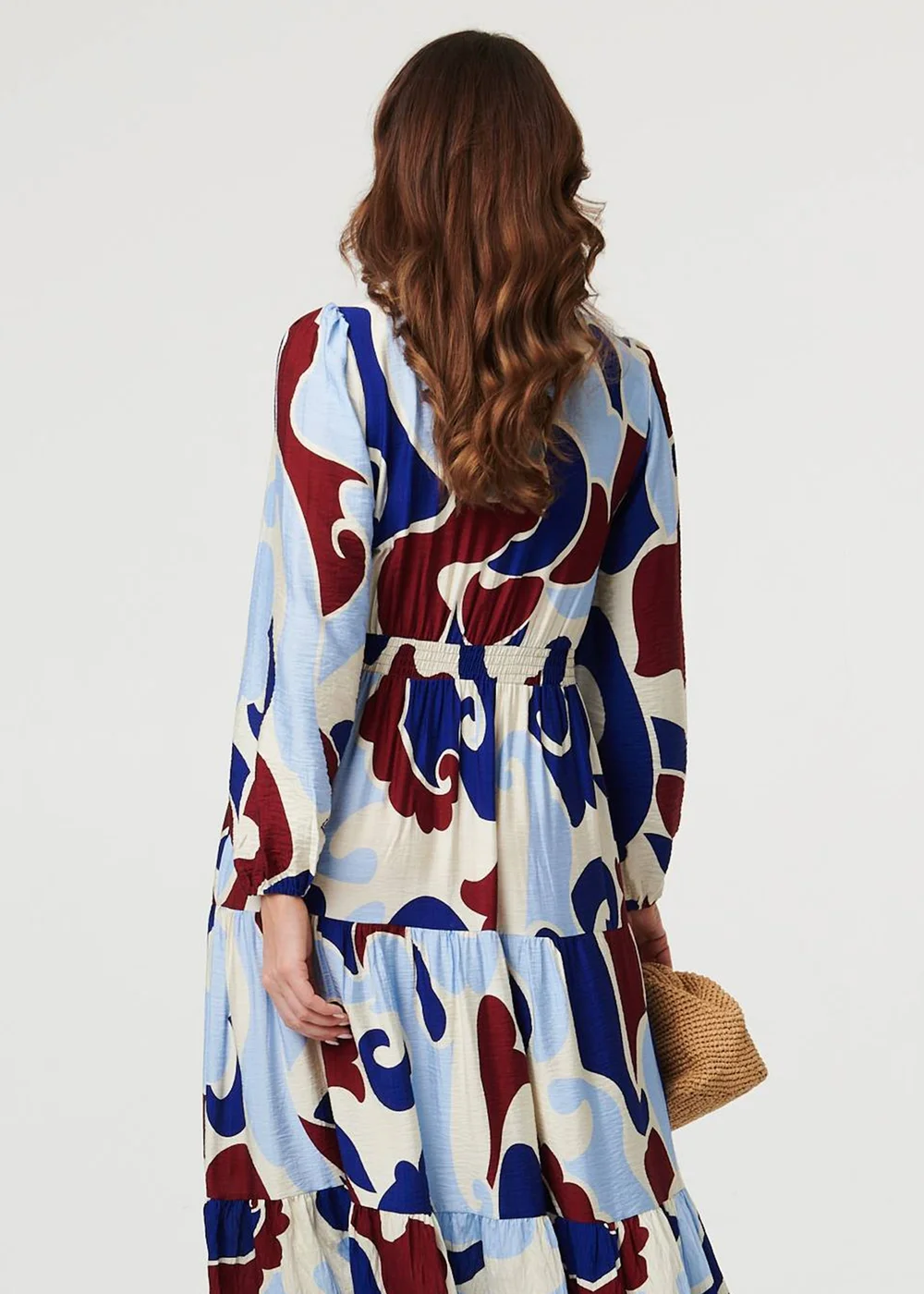 Izabel London Blue Abstract Tiered Long Sleeve Midi Dress - 16 Image 2