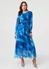 Izabel London Blue Abstract Semi Sheer Layered Maxi Dress - 14 Image 1