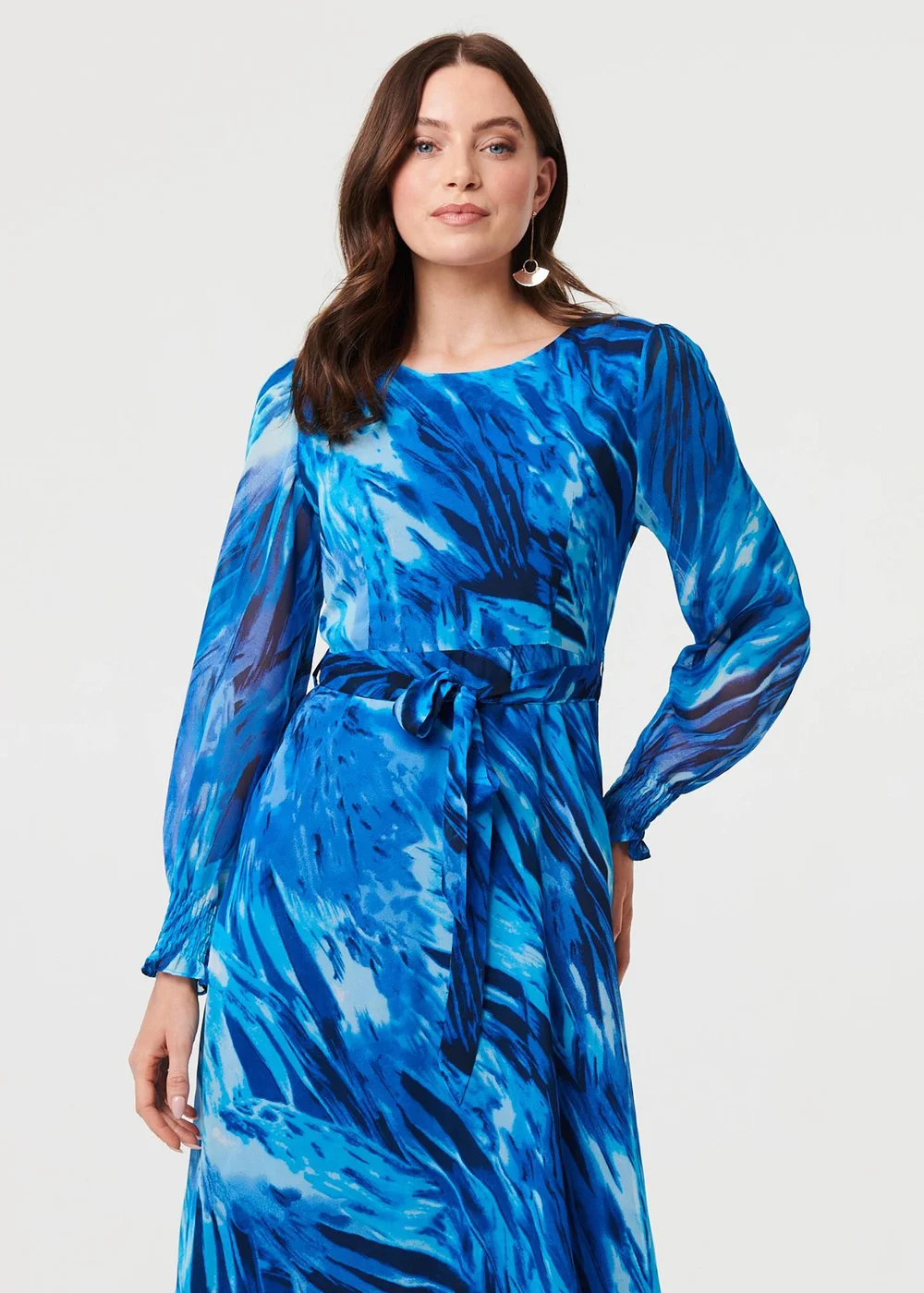 Izabel London Blue Abstract Semi Sheer Layered Maxi Dress - 14 Image 2