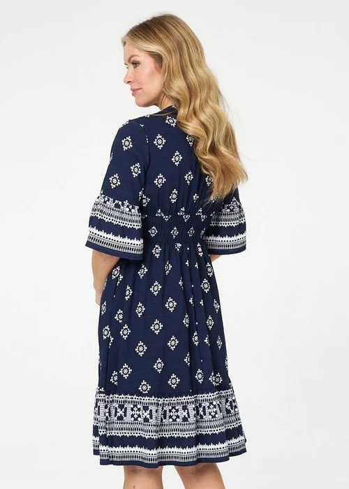 Izabel London Navy Border Print V-Neck Knee Length Dress - 18 Image 2