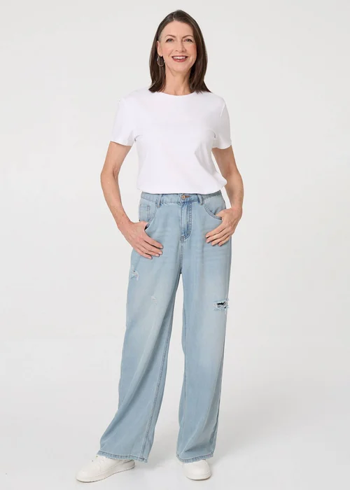 Izabel London Blue High Waist Ripped Detail Relaxed Jeans - 16 Image 1