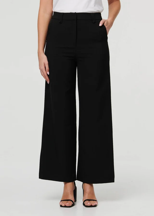 Izabel London Black High Waist Wide Leg Smart Trousers