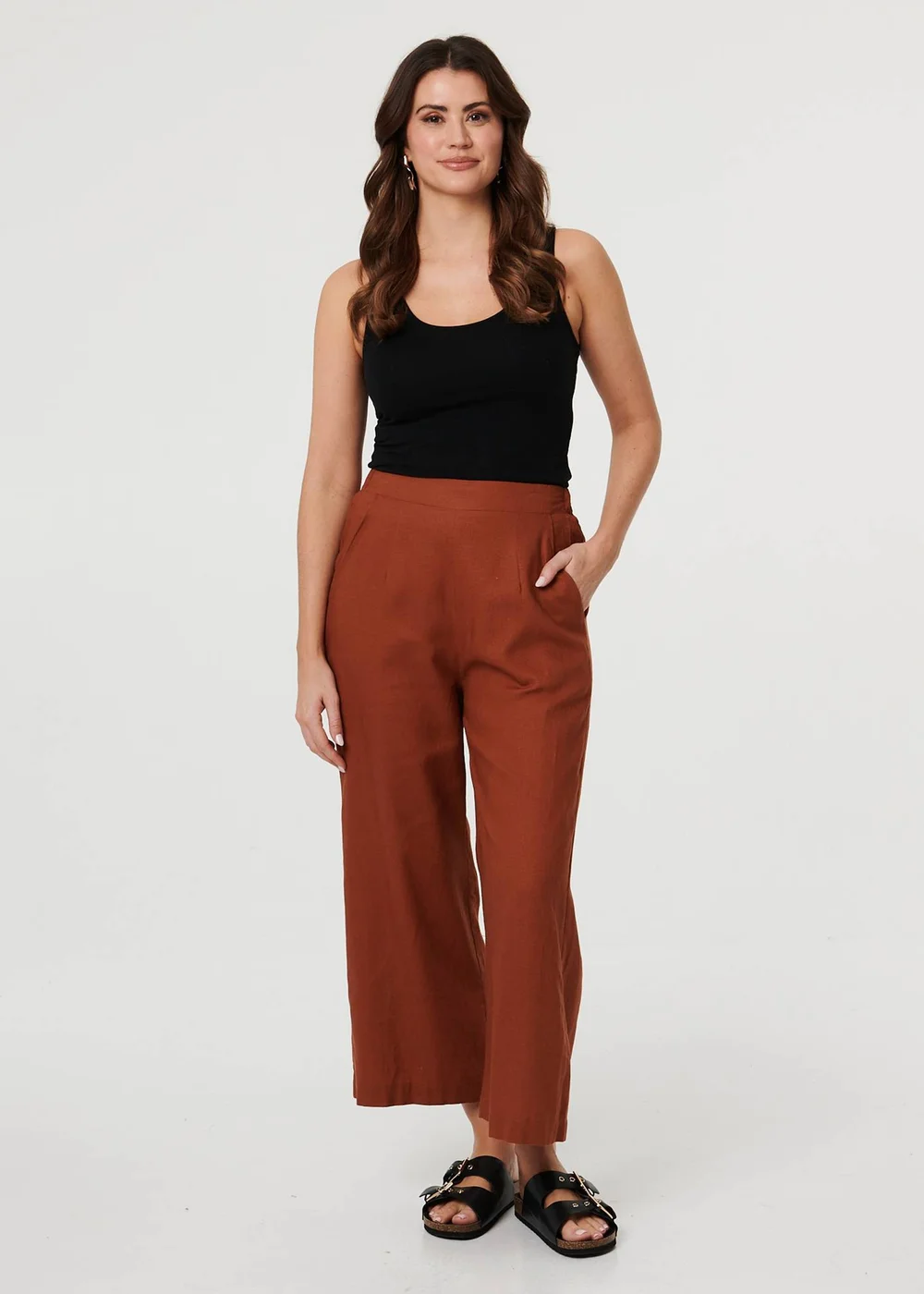 Izabel London Rust High Waist Wide Relaxed Trousers - 8 Image 1