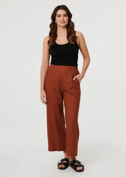 Izabel London Rust High Waist Wide Relaxed Trousers - 8 Image 1