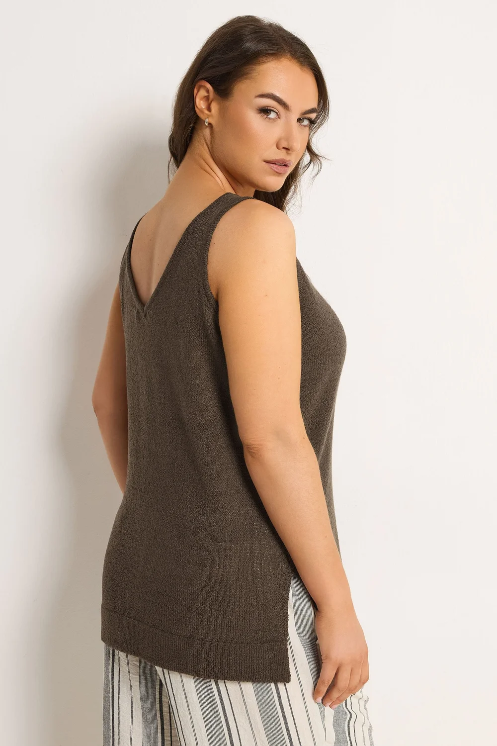 Yours Curve Chocolate Brown Knitted Vest Top - 26-28 Image 3