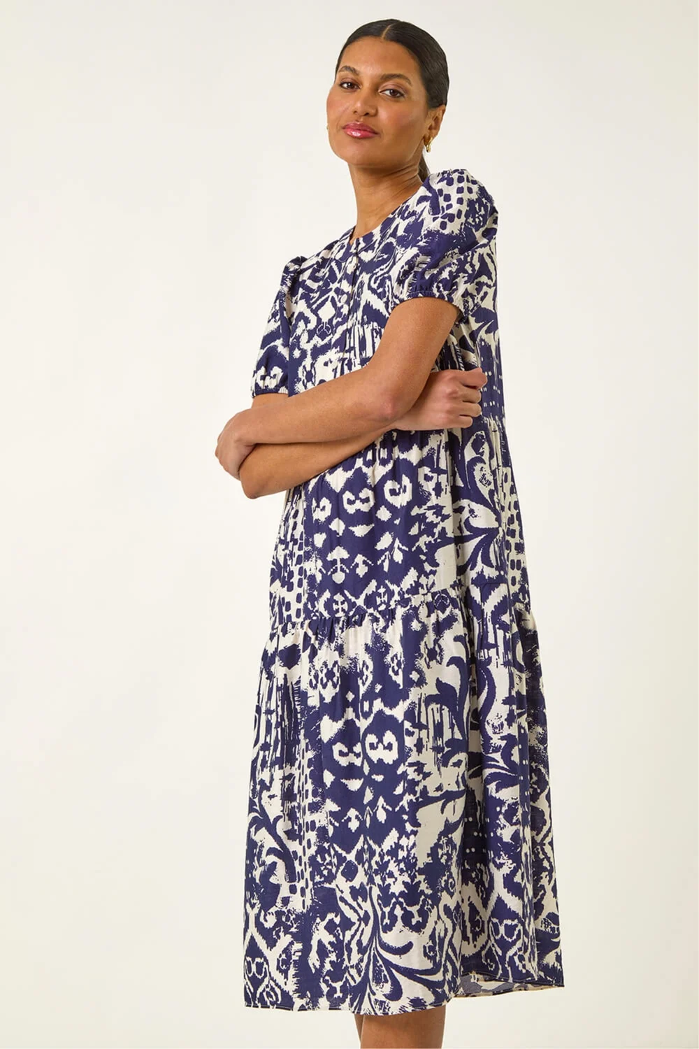Roman Blue Abstract Print Midi Shirt Dress - 14 Image 1