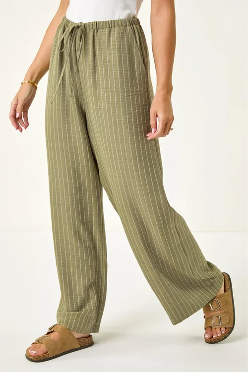 Roman Khaki Petite Stripe Pull On Stretch Trouser - 14 Image 4