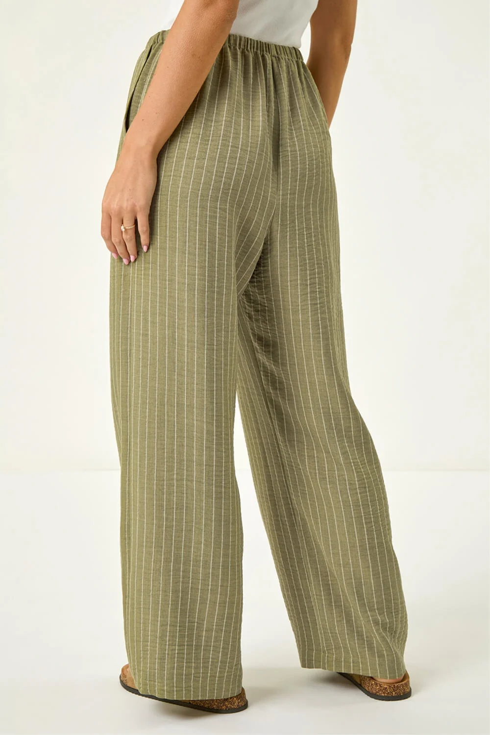 Roman Khaki Petite Stripe Pull On Stretch Trouser - 14 Image 3