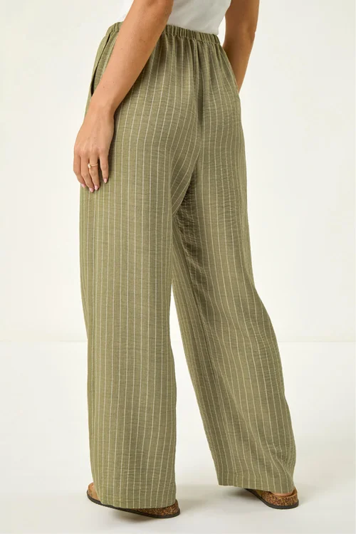 Roman Khaki Petite Stripe Pull On Stretch Trouser - 14 Image 3