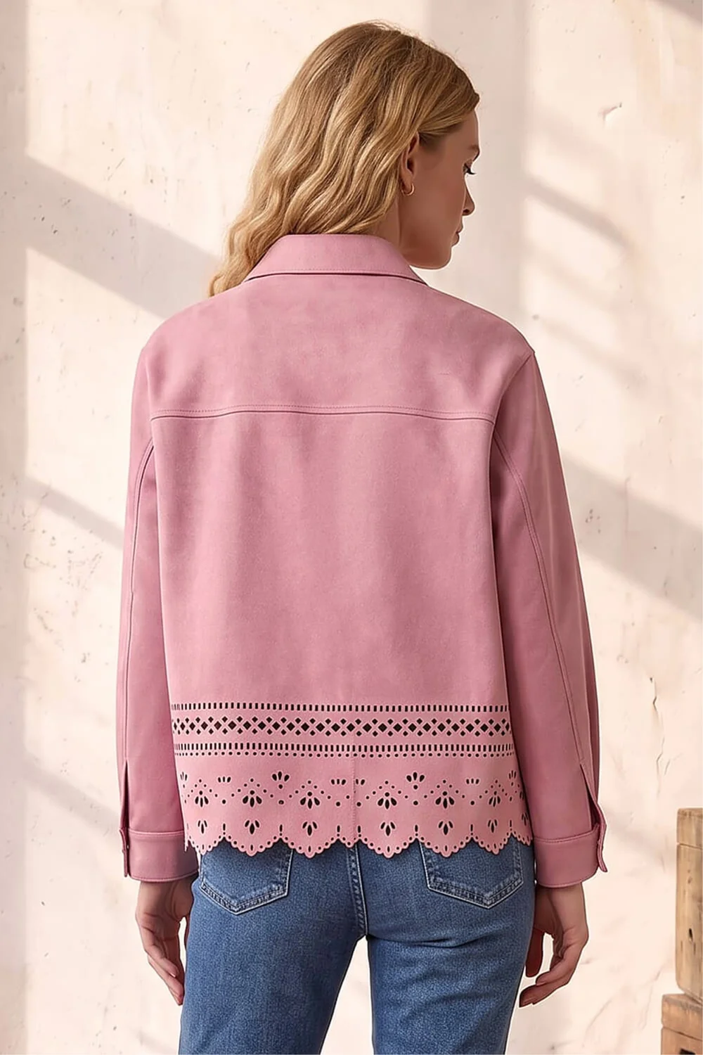 Roman Light Pink Faux Suede Cut Out Shacket - 14 Image 2