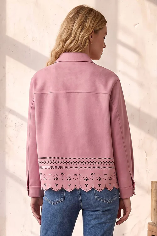 Roman Light Pink Faux Suede Cut Out Shacket - 14 Image 2