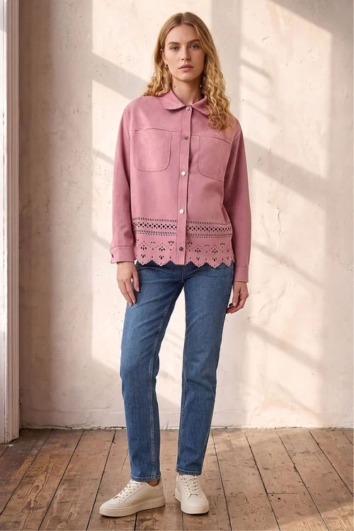 Roman Light Pink Faux Suede Cut Out Shacket - 14 Image 3
