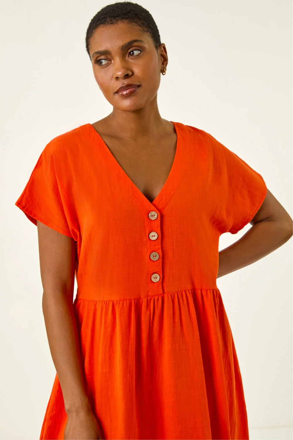 Roman Orange Linen Look Button Midi Dress - 10 | Matalan Roman Orange Linen Look Button Midi Dress - 10 | Matalan