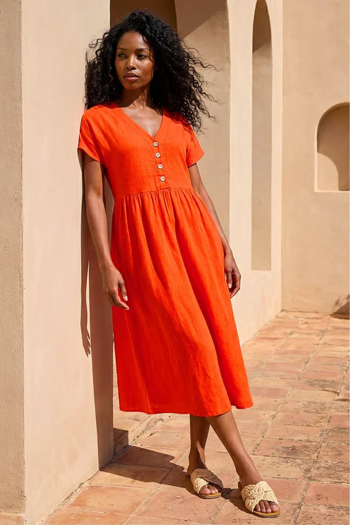 linen midi dress - orange product info and reviews Buy Mint Velvet Orange Linen Midi Dress from Next USA