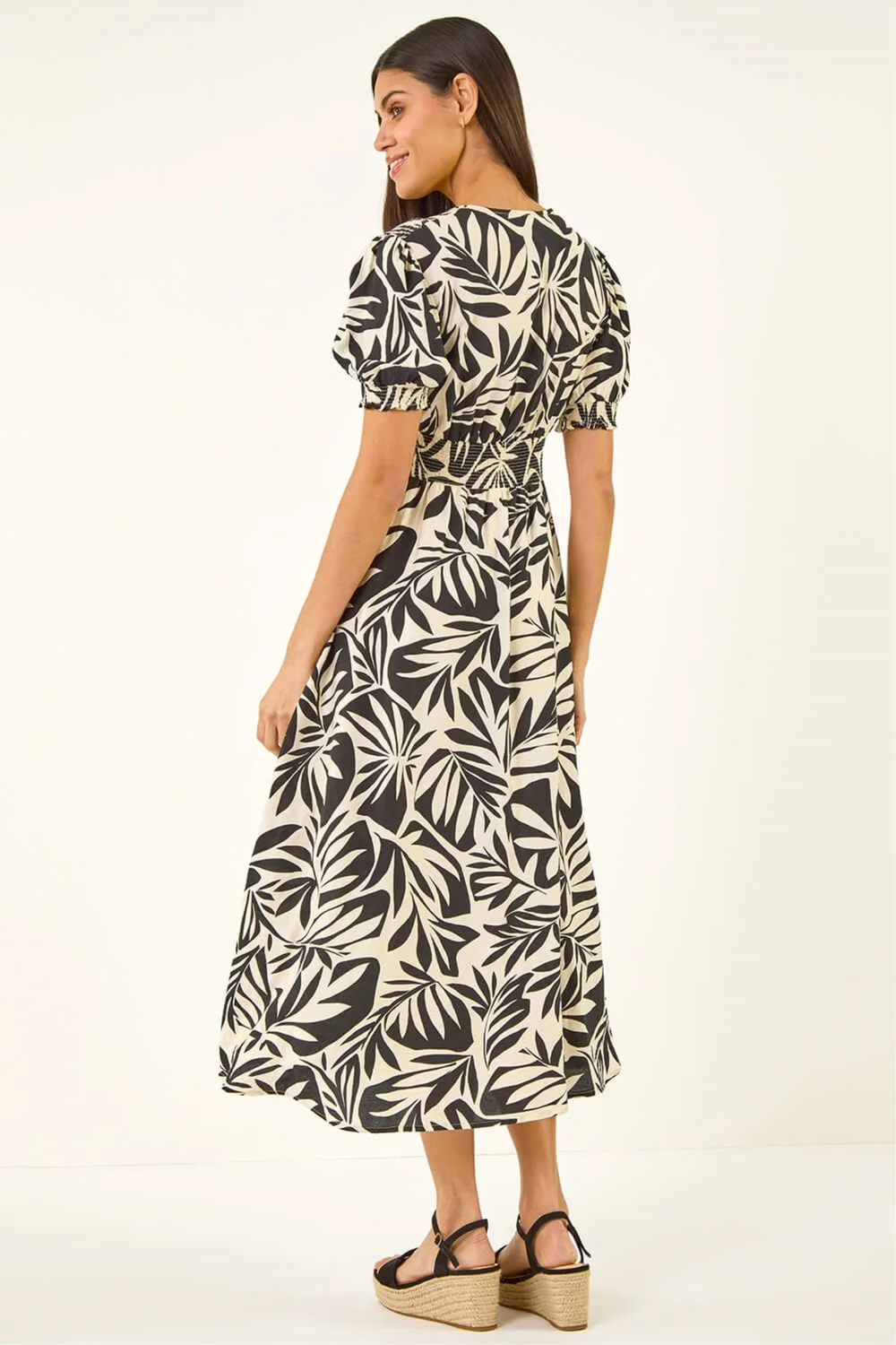 Roman Black Abstract Print Button Midi Dress - 10 Image 3