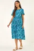 Roman Blue Leaf Print Smock Midi Dress - 14 Image 2