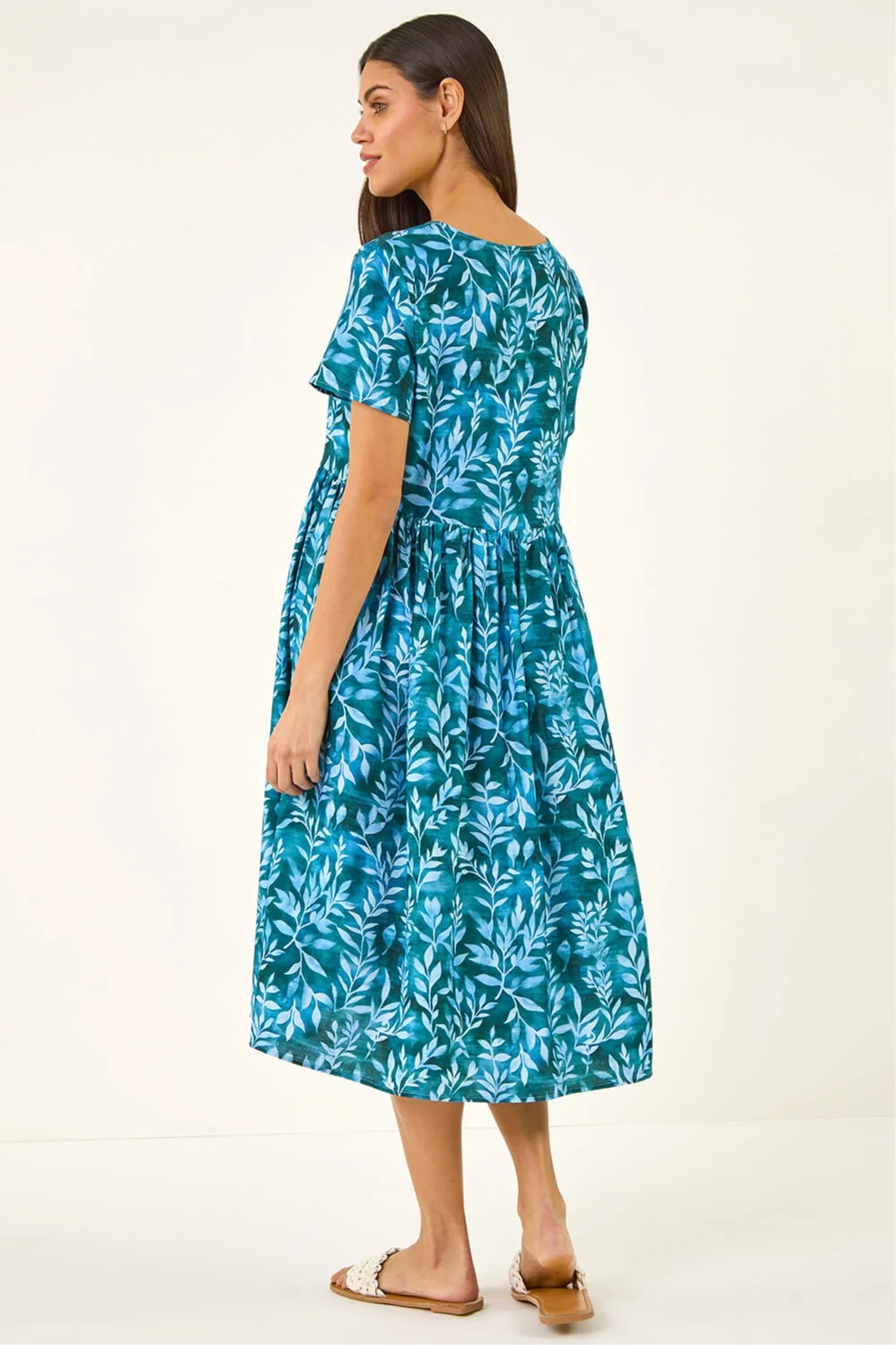 Roman Blue Leaf Print Smock Midi Dress - 14 Image 3