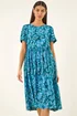 Roman Blue Leaf Print Smock Midi Dress - 14 Image 1