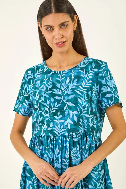 Roman Blue Leaf Print Smock Midi Dress - 14 Image 4