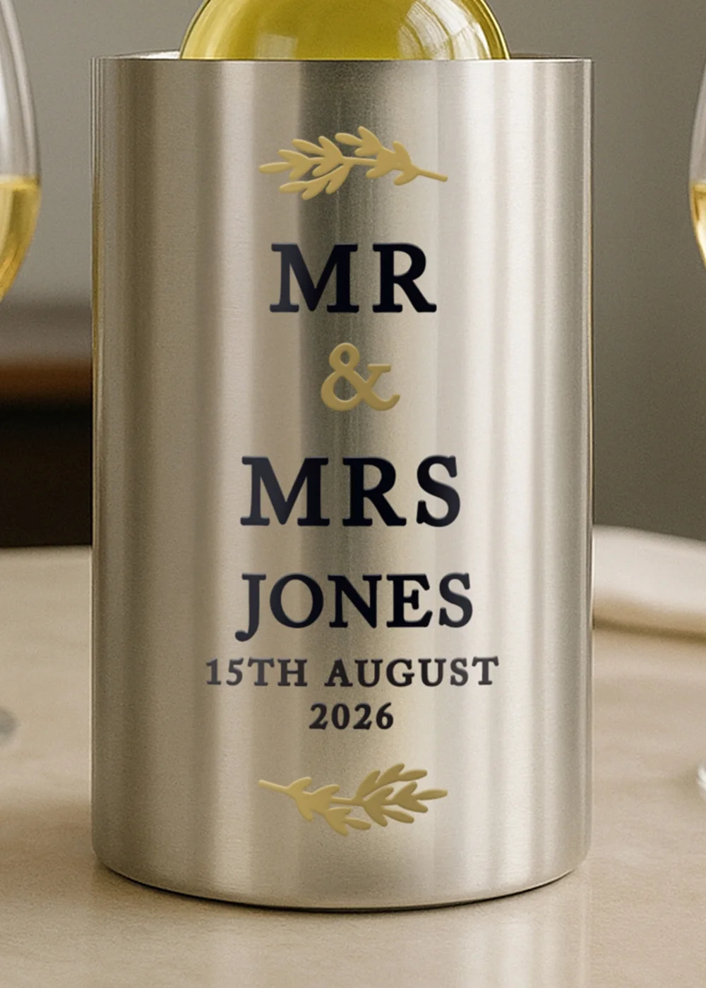 Personalised Memento Company Black and Gold Stainless Steel Wine Cooler - One Size Image 2