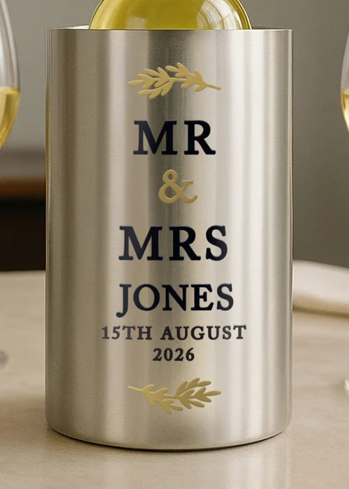 Personalised Memento Company Black and Gold Stainless Steel Wine Cooler - One Size Image 2
