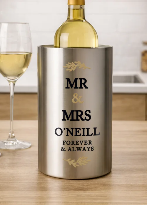 Personalised Memento Company Black and Gold Stainless Steel Wine Cooler - One Size Image 1