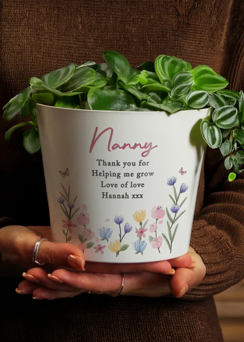 Personalised Memento Company Pretty Floral Ceramic Plant Pot - One Size Image 3