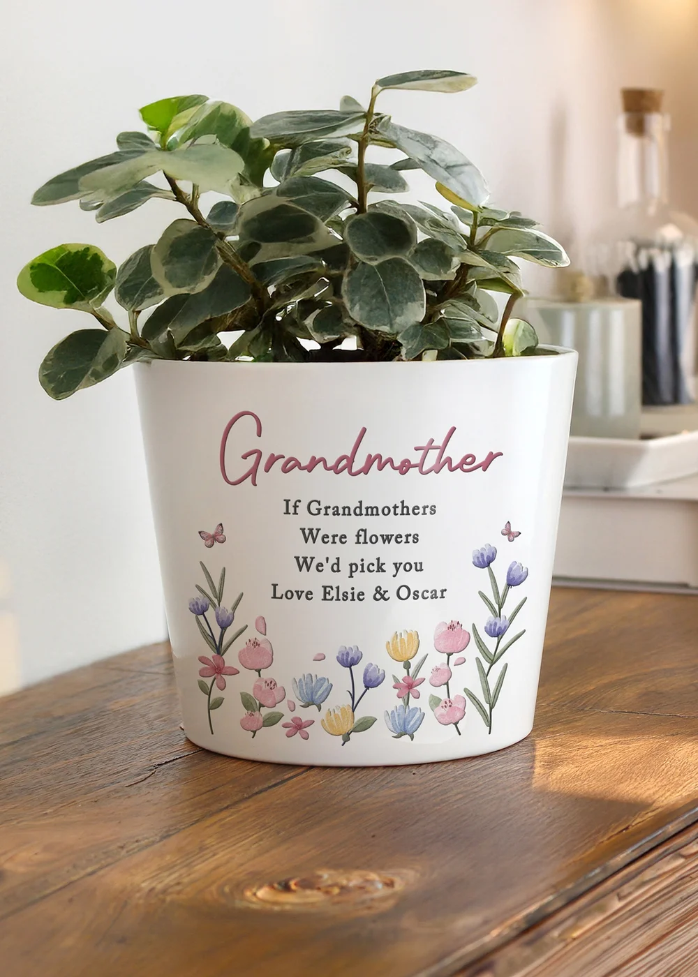 Personalised Memento Company Pretty Floral Ceramic Plant Pot - One Size Image 1