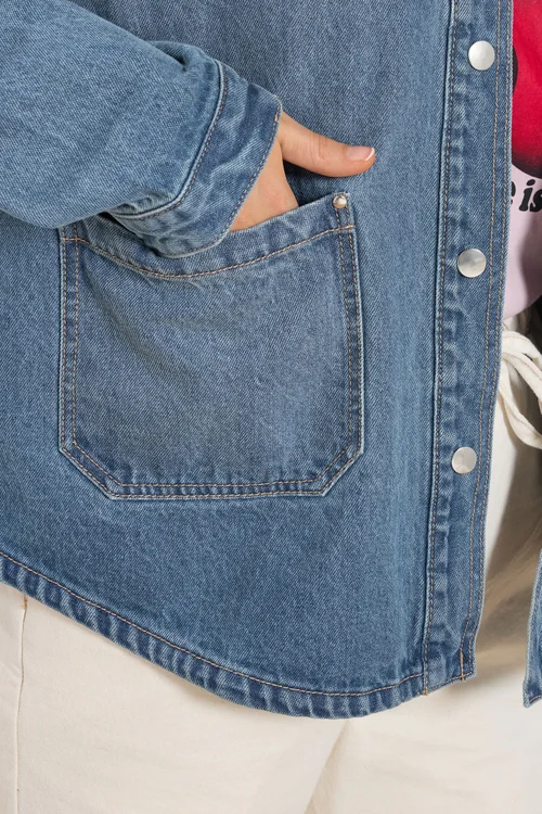 Yours Curve Blue Denim Shacket - 20 Image 4