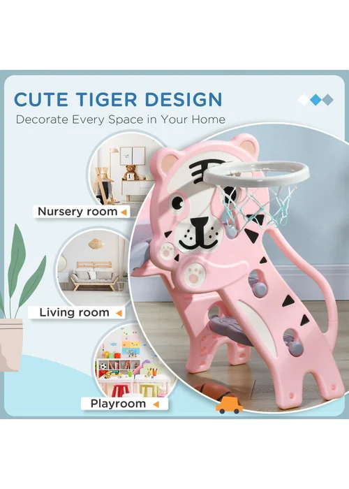 Homcom Pink Kids Slide With Basketball Hoop, Basketball, For Ages 18-36 Months - One Size Image 5