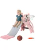 Homcom Pink Kids Slide With Basketball Hoop, Basketball, For Ages 18-36 Months - One Size Image 2