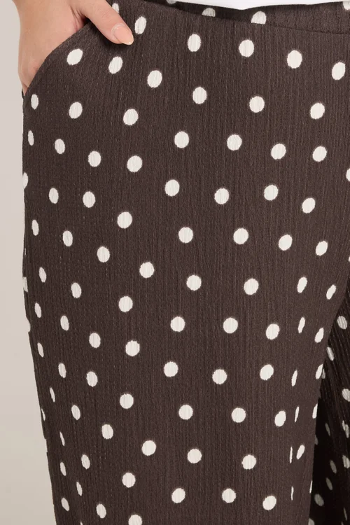 Yours Curve Chocolate Brown Polka Dot Textured Culottes - 26-28 Image 5