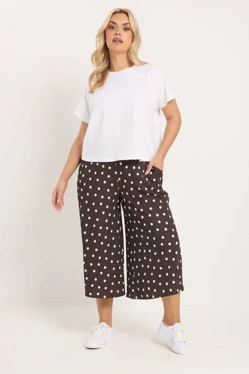 Yours Curve Chocolate Brown Polka Dot Textured Culottes - 26-28 Image 3