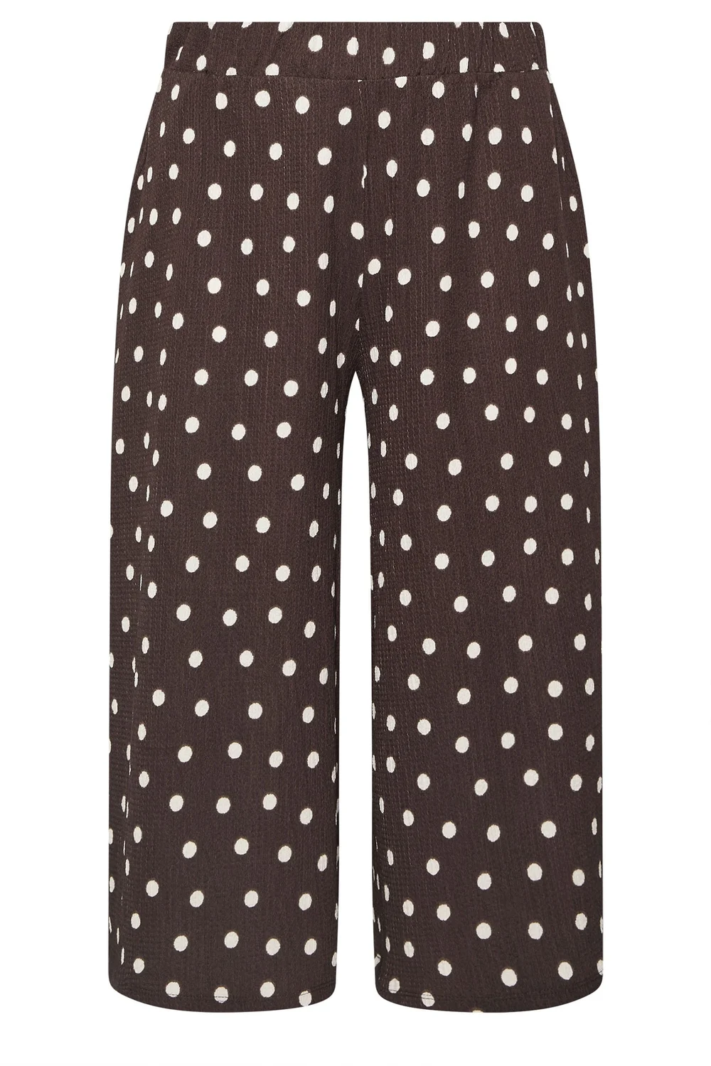 Yours Curve Chocolate Brown Polka Dot Textured Culottes - 26-28 Image 2