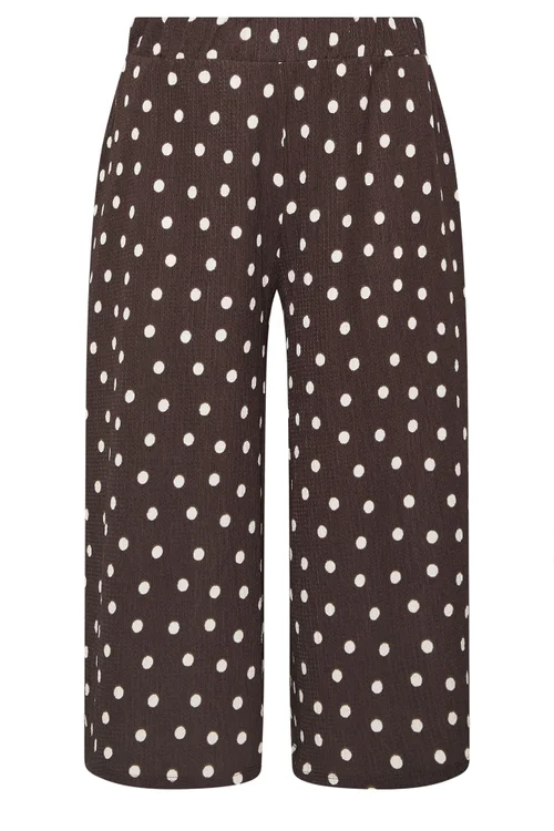 Yours Curve Chocolate Brown Polka Dot Textured Culottes - 26-28 Image 2
