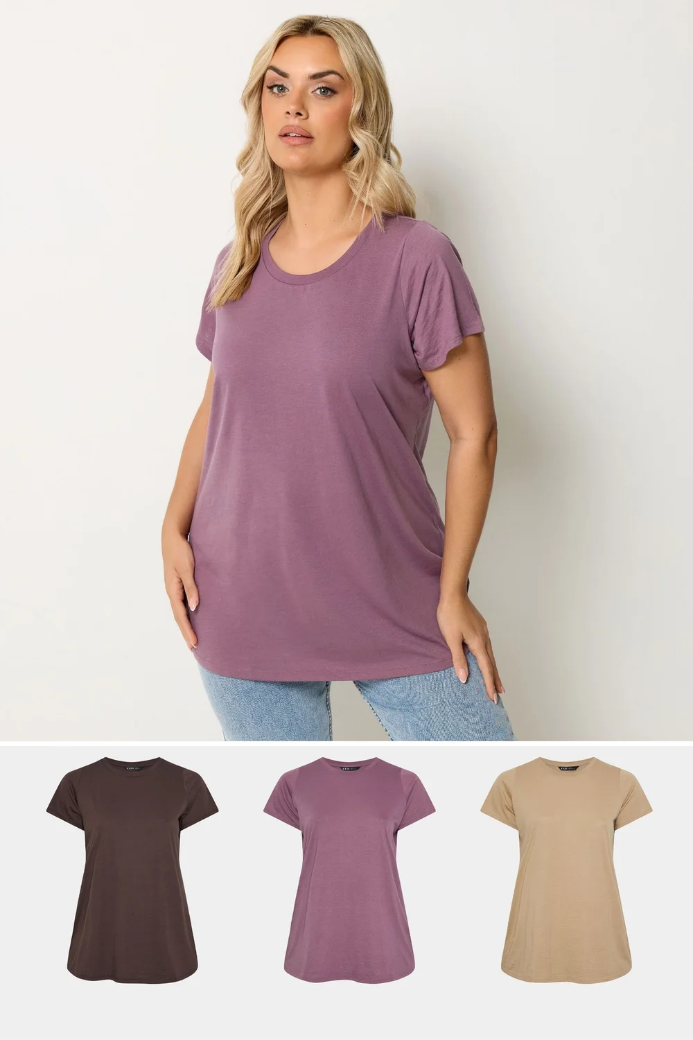 Yours 3 Pack Curve Chocolate Brown & Natural Brown Core T-Shirts - 22-24 Image 1