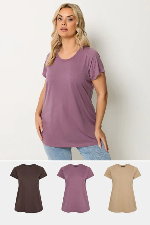 Yours 3 Pack Curve Chocolate Brown & Natural Brown Core T-Shirts - 22-24 Image 1
